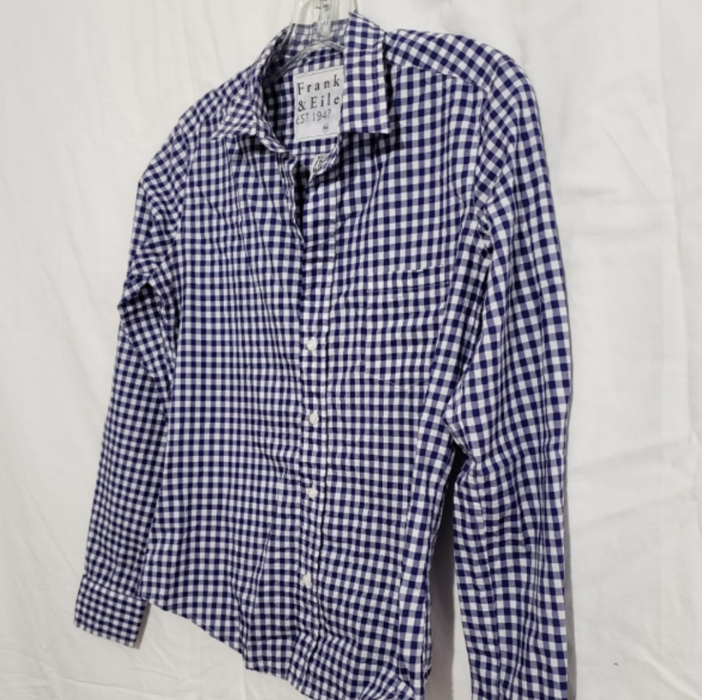 Frank & Eileen Barry Shirt Blue Gingham Tailored Size XS Italian Vintage Cotton - Picture 6 of 15